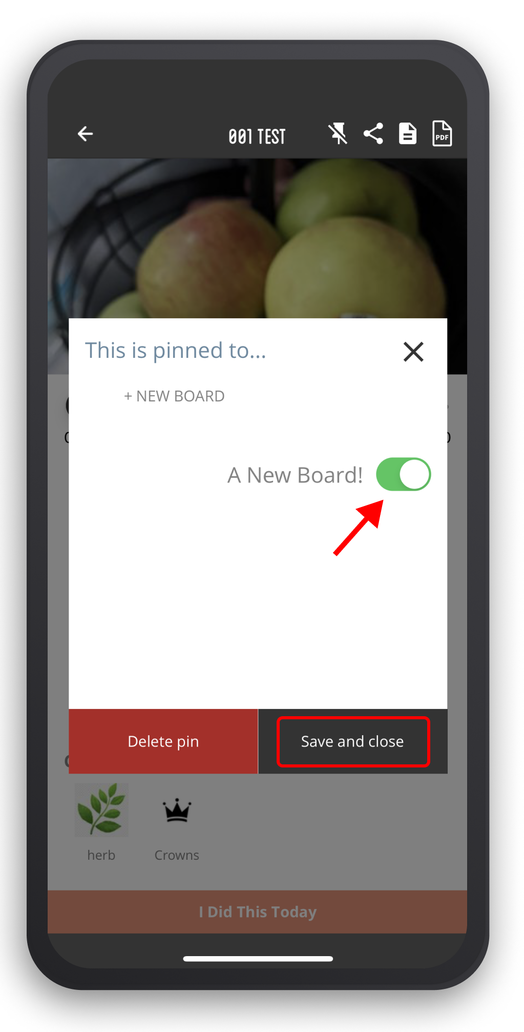 App - Pins - New Board Toggle